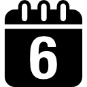 kalender op dag 6 interface-symbool van afgerond vierkant zwart veergereedschap icoon