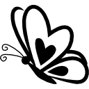 farfalla con un cuore sull'ala frontale nella vista laterale icona