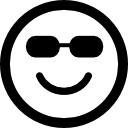 visage carré émoticône souriant heureux avec des lunettes de soleil 