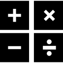 símbolos matemáticos en cuatro cuadrados 