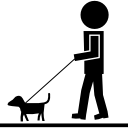 hombre caminando con perro mascota y un cordón 