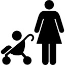 moeder met baby op kinderwagen icoon