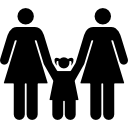 grupo familiar de três pessoas, duas mulheres adultas e uma filha 