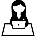 niña, trabajar en computadora icon