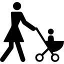 Mother walking with her son on a stroller 