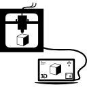 impressora 3d conectada ao laptop imprimindo um cubo Ícone