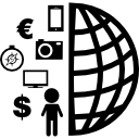 forma de media cuadrícula de tierra con símbolos comerciales 