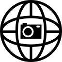 macchina fotografica nella griglia mondiale icona