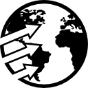 globo terrestre con tre frecce icona