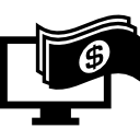 dólares, papéis monetários e um monitor de computador 