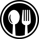 simbolo circolare delle posate del ristorante di un cucchiaio e di una forchetta in un cerchio icona