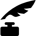 silhouettes d'outils d'écriture de plumes et de bouteilles d'encre Icône
