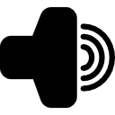 símbolo de interfaz de audio de volumen máximo de una vista lateral del altavoz con líneas que representan el sonido 