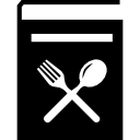 livro de receitas culinárias com um garfo e uma colher em cruz na capa 