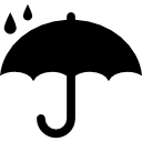 Protection symbol of opened umbrella silhouette under raindrops 