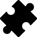 zwart gedraaid puzzelstukje icoon