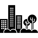bâtiments arbres et plantes en vue paysage urbain Icône