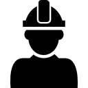 Constructor with hard hat protection on his head 