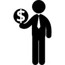 hombre de negocios, posición, con, un, dólar, moneda icon