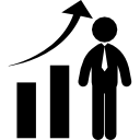 empresario en gráfico de negocios de barras ascendentes 