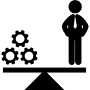 escala de negocios con un símbolo de engranajes de hombre y recursos 