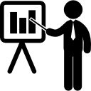 empresario señalando un tablero con estadísticas gráficas de negocios 