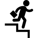 empresário descendo degraus de escada com a mala na mão direita 