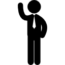 stojący biznesmen z krawatem i prawą ręką podniesioną ikona