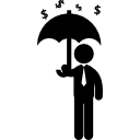 homme tenant un parapluie sous la pluie d'argent dollars Icône