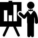 presentación de trabajo de empresario con gráfico de barras de estadísticas en una pizarra 