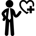 hombre de negocios con un corazón y un signo más 