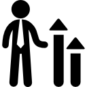 gráfico de negocio descendente con flechas hacia arriba y un empresario 