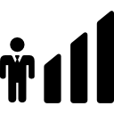 símbolo de búsqueda de empleo con un gráfico de hombre y barras 