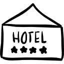 hotel cuatro estrellas contorno dibujado a mano señal rectangular 