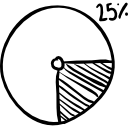 Circular graphic with striped 25 percent icon