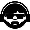 fronte dell'uomo con cuffie, occhiali da sole e barba icona