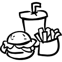 bevanda e patatine fritte dell'hamburger degli alimenti a rapida preparazione icona