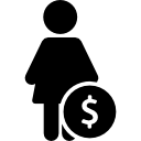 mujer, con, dólar, símbolo, círculo 