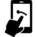 telefono con touch screen e freccia sinistra icona