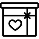 caja de regalo con un corazón en el costado icon