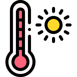 Cartoon flat style Heat thermometer icon shape. Hot Temperature