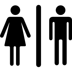 Woman and man silhouettes with a vertical line - Free people icons