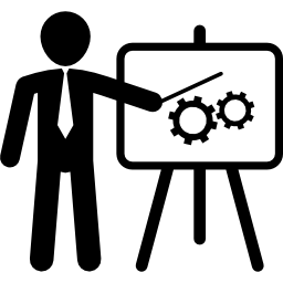 Businessman in apresentation with a graphic on a board - Free people icons