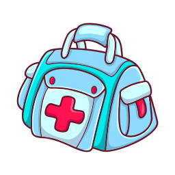 Comic Style Icons Sticker Of Medical Tools Doctor Bag Stock