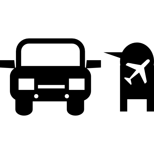 Автомобиль и билетный автомат со знаком самолета бесплатно иконка