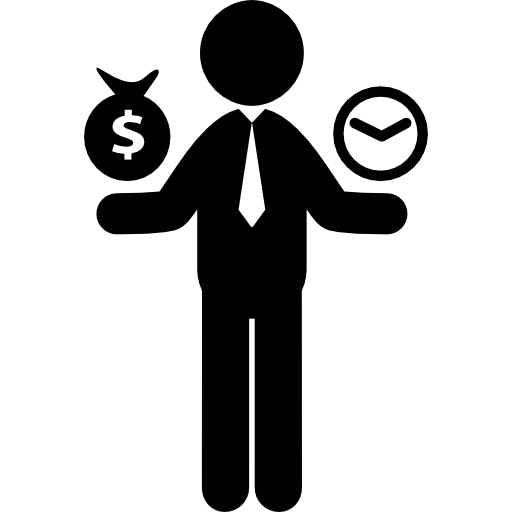 trabajador, dinero, tiempo icono gratis