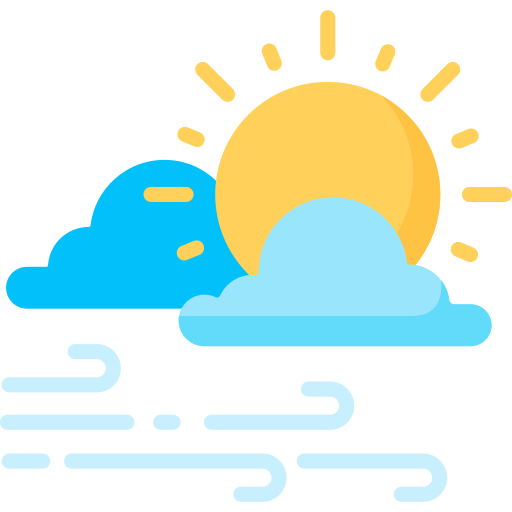 Vector Logo For Spring Season: Round Icon With Cloudy Morning Sky