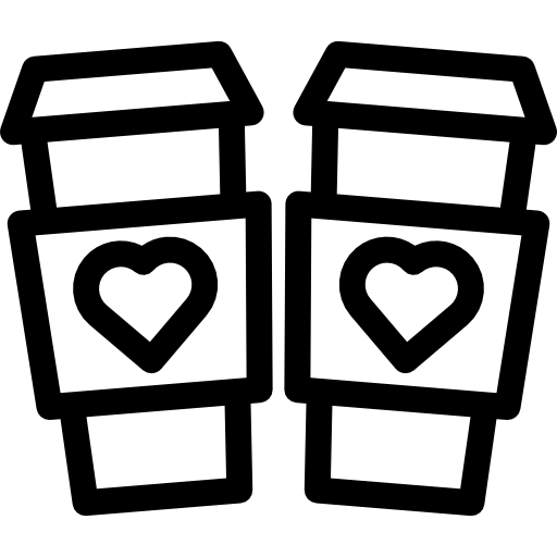 dos tazas de café con corazones icono gratis