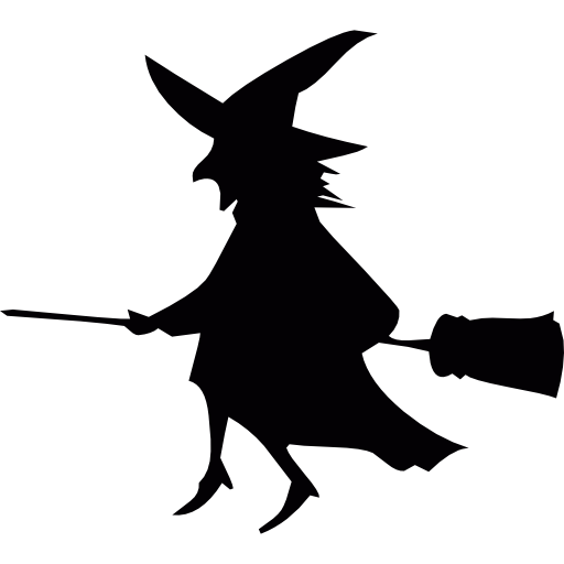 Flying witch on a broom free icon