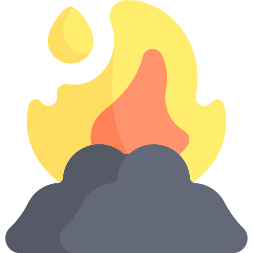 Icon of a yellow-orange flame on top of gray ash